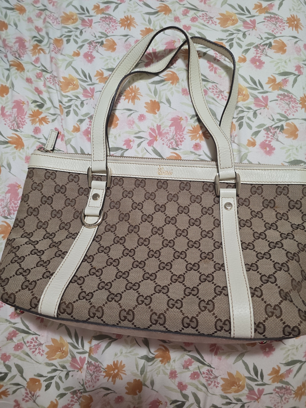 Gucci Beige/Tan Monogram Tote with Cream Trim